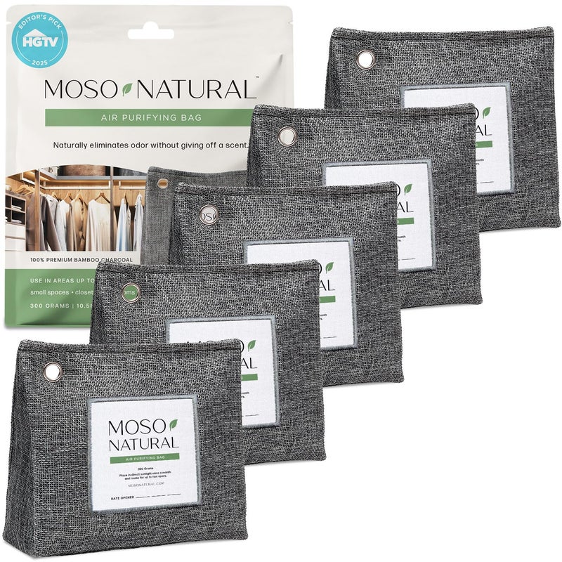Moso Natural Air Purifying Bag 300g (10.58oz) Premium Bamboo Charcoal Odor Absorber for Home & Pet, Closet Odor Eliminator & Small Room Deodorizer, Charcoal Bags Last 2 Years, Unscented (5 Pack) - Image 1